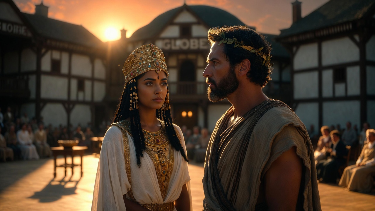 Bilingual production of Antony and Cleopatra at Shakespeare's Globe Theatre with Nadia Nadarajah as Cleopatra signing in BSL and John Hollingworth as Mark Antony.