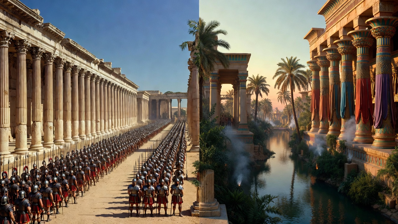 Rome vs Egypt cultural contrast ancient architecture Shakespeare Antony Cleopatra symbolic divide