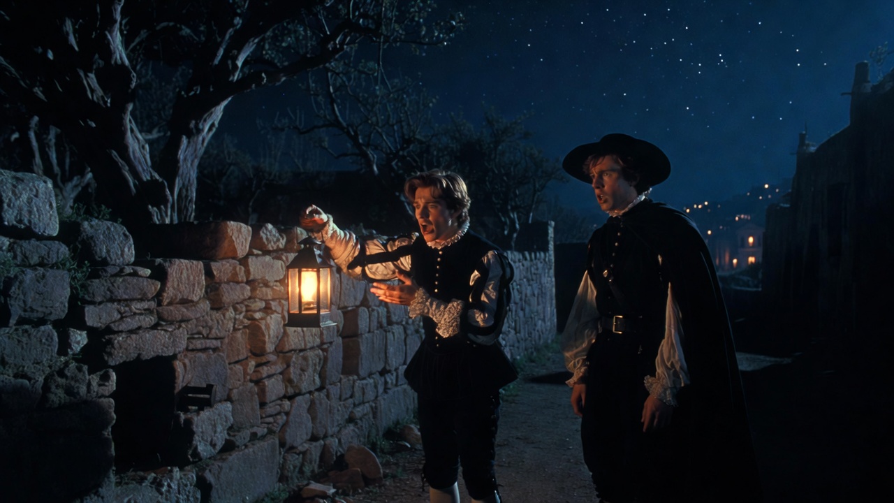 Mercutio conjuring Romeo with bawdy humor while searching the lane in Romeo and Juliet Act 2 Scene 1