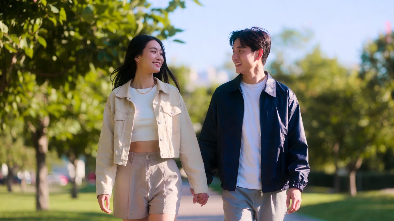 Innocent teenage couple holding hands in a park, representing consensual close-in-age relationships under Illinois law