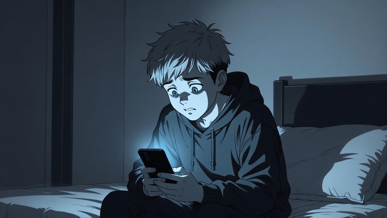 Teen boy anxiously viewing phone, illustrating digital and sexting risks under Ohio age of consent laws.