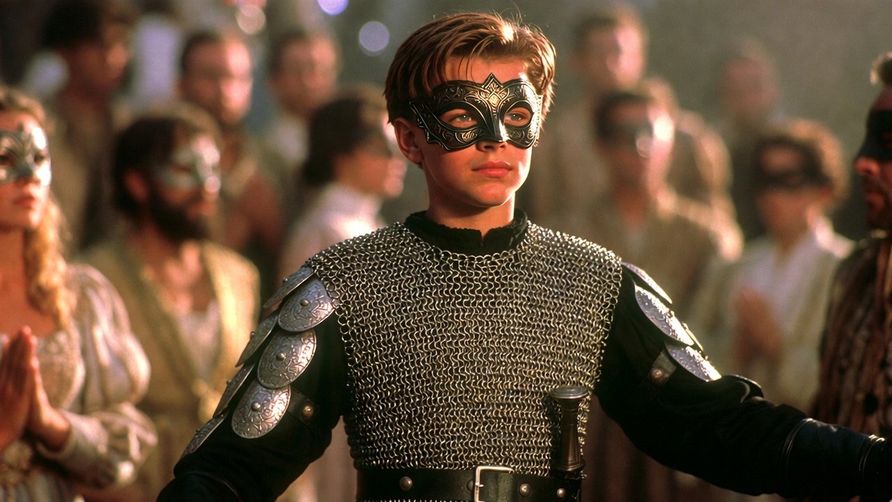 Iconic 1996 Romeo + Juliet knight armor costume with chain mail and pauldrons