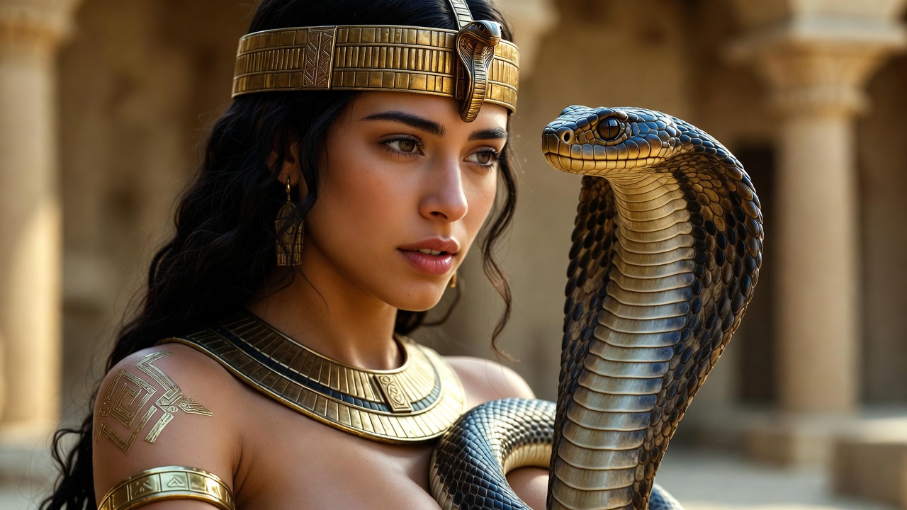 Cleopatra applying the asp to her breast in Shakespeare's Antony and Cleopatra dramatic scene