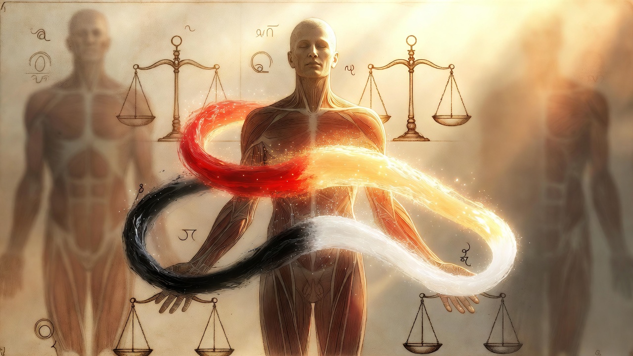 Balanced four humors illustration representing health in Shakespearean and Elizabethan medicine