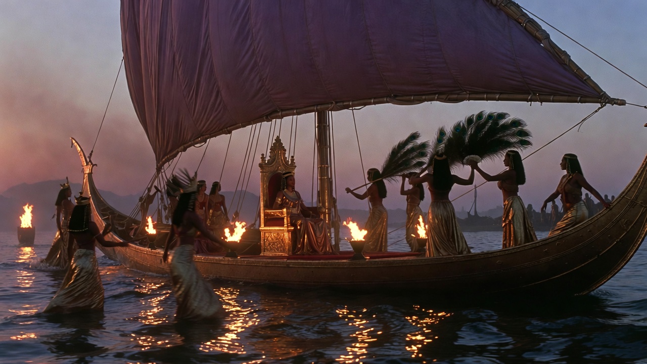 Cleopatra’s golden barge on the Cydnus – iconic scene from Antony and Cleopatra