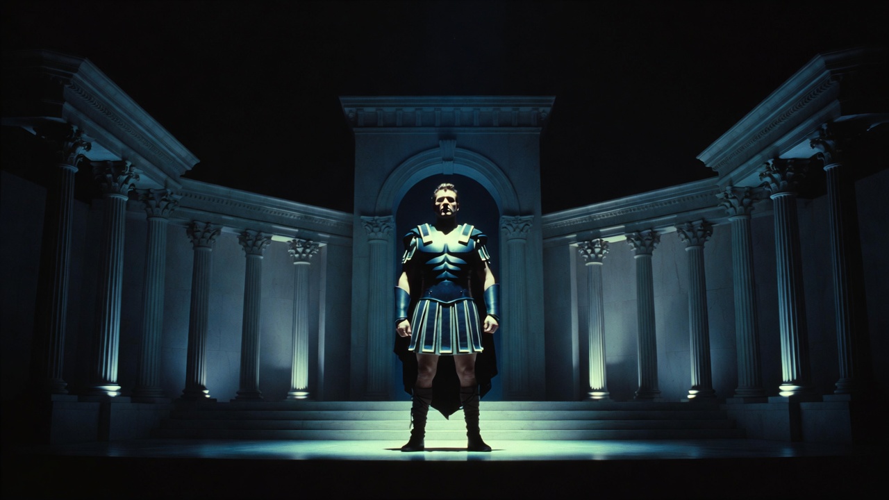 Octavius Caesar in commanding pose, John Adams Antony and Cleopatra opera, power and empire theme