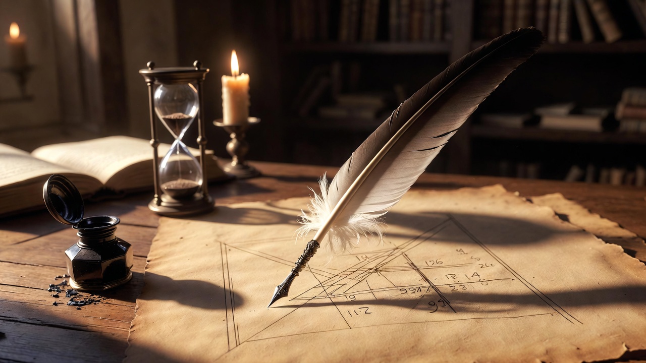 Shakespeare's sonnets numerical patterns illustrated with quill and parchment in Renaissance style