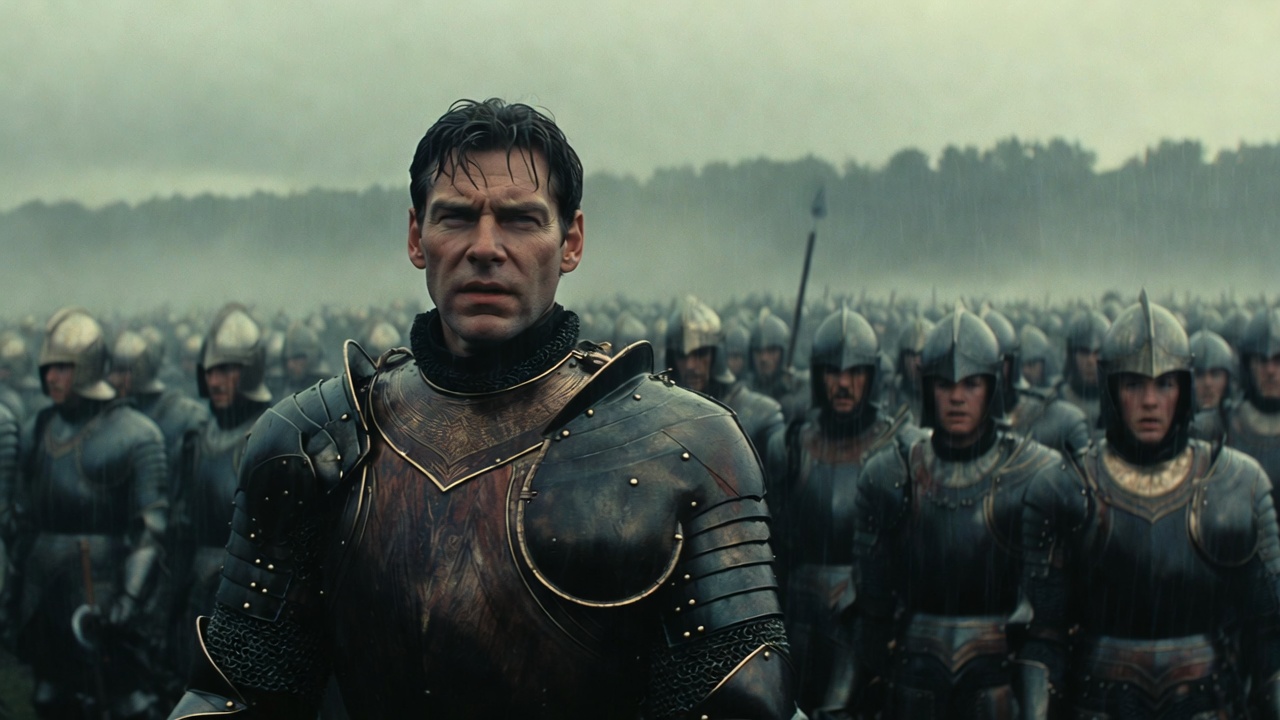 Kenneth Branagh as Henry V in the iconic band of brothers speech scene from the 1989 film adaptation