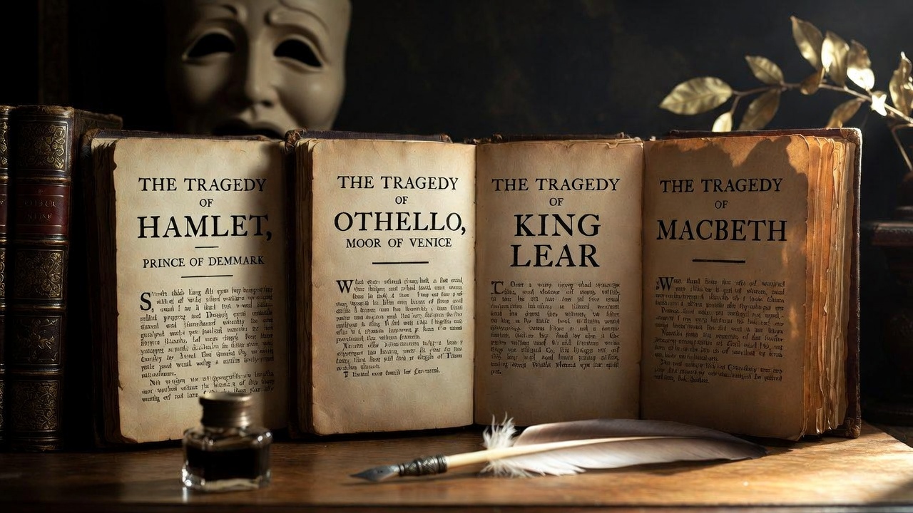 Selection of classic Shakespeare play books on a teacher’s desk for classroom planning