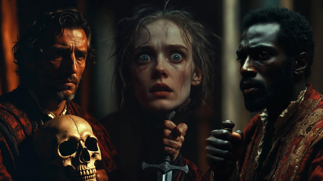 Dramatic portraits of Shakespeare’s Hamlet, Lady Macbeth, Othello, and Macbeth