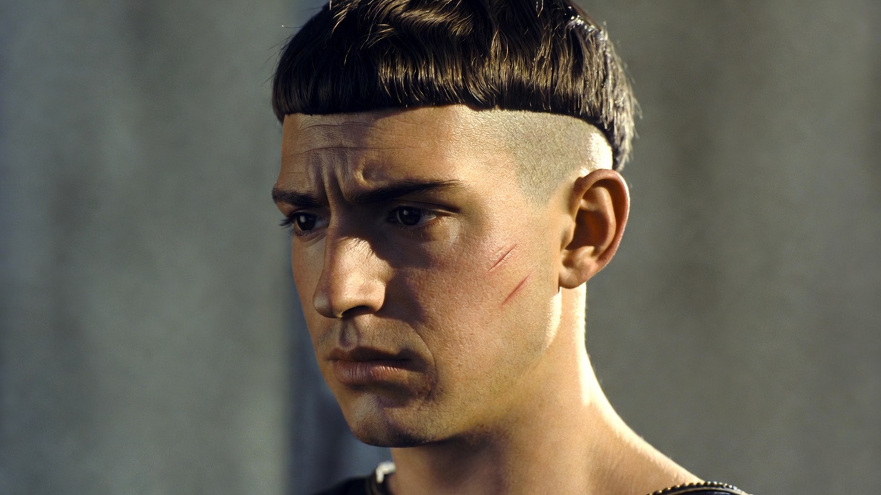 Historical portrait of King Henry V showing his distinctive ring-cropped medieval haircut and facial scar