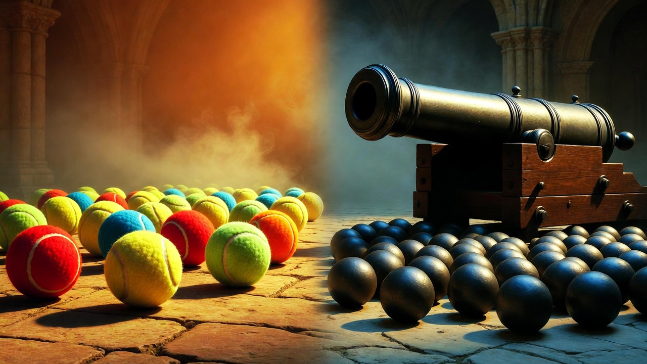 Symbolic transformation of tennis balls into cannonballs in Henry V, representing insult turned to war threat