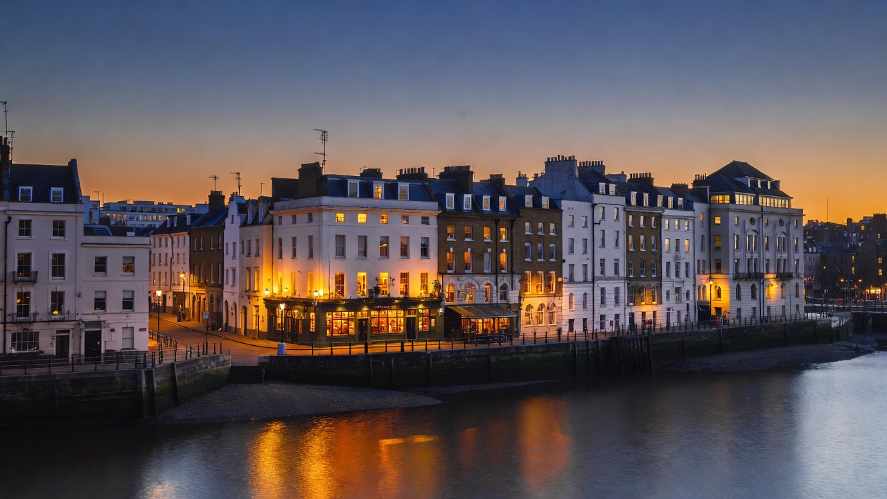 Modern Narrow Street and historic pub in Limehouse Tower Hamlets along the Thames, echoing Shakespeare's era