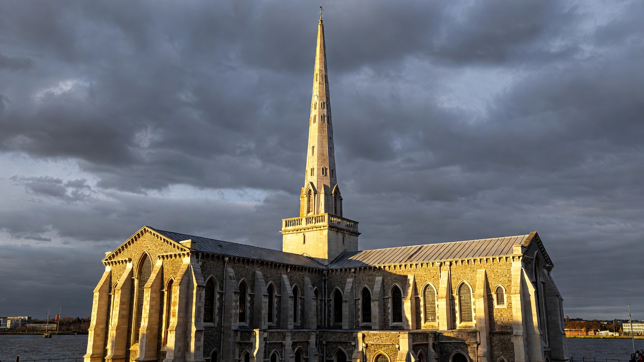 St Anne's Limehouse church Hawksmoor architecture in Tower Hamlets, historic riverside landmark