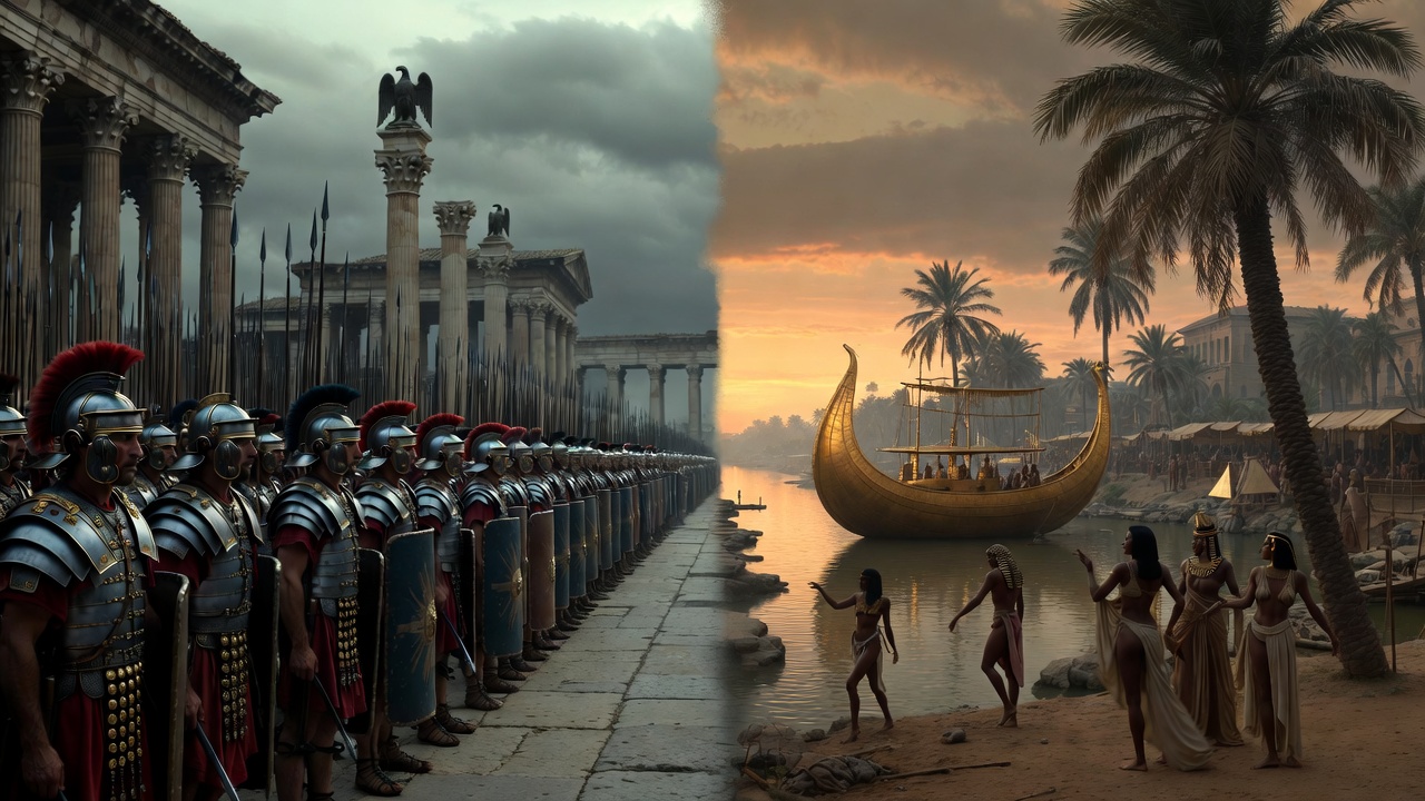 Dramatic contrast of Rome's disciplined empire and Egypt's sensual Nile world in Shakespeare's Antony and Cleopatra