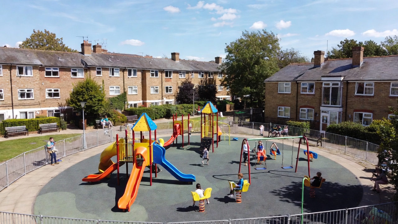 Safe playground in Tower Hamlets community housing estate supporting families and local engagement