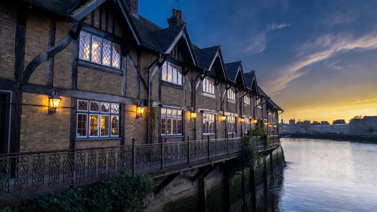 The Prospect of Whitby historic pub exterior in Wapping Tower Hamlets, iconic riverside landmark linked to London's pirate execution history