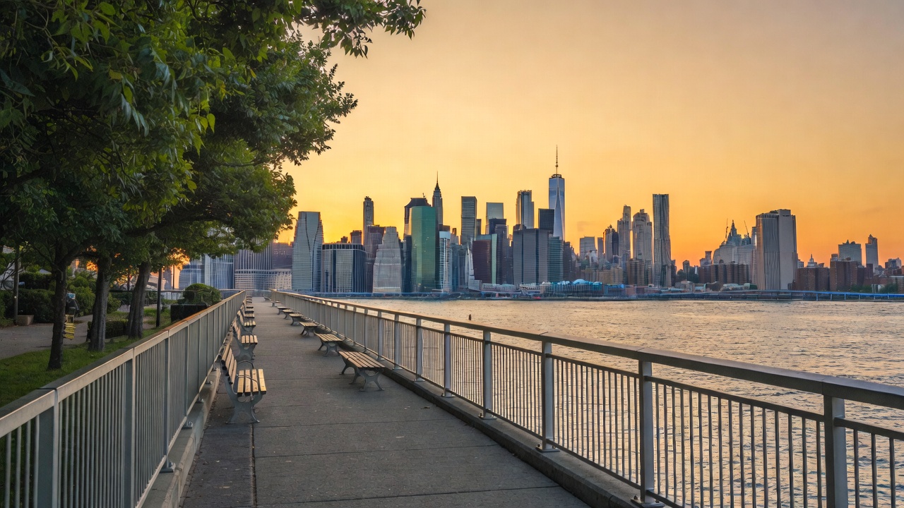 Brooklyn Heights Promenade scenic view of Manhattan skyline and East River near 200 Montague Street