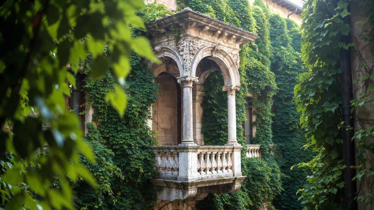 Historic Verona balcony representing Romeo and Juliet scene Shakespeare Montague family