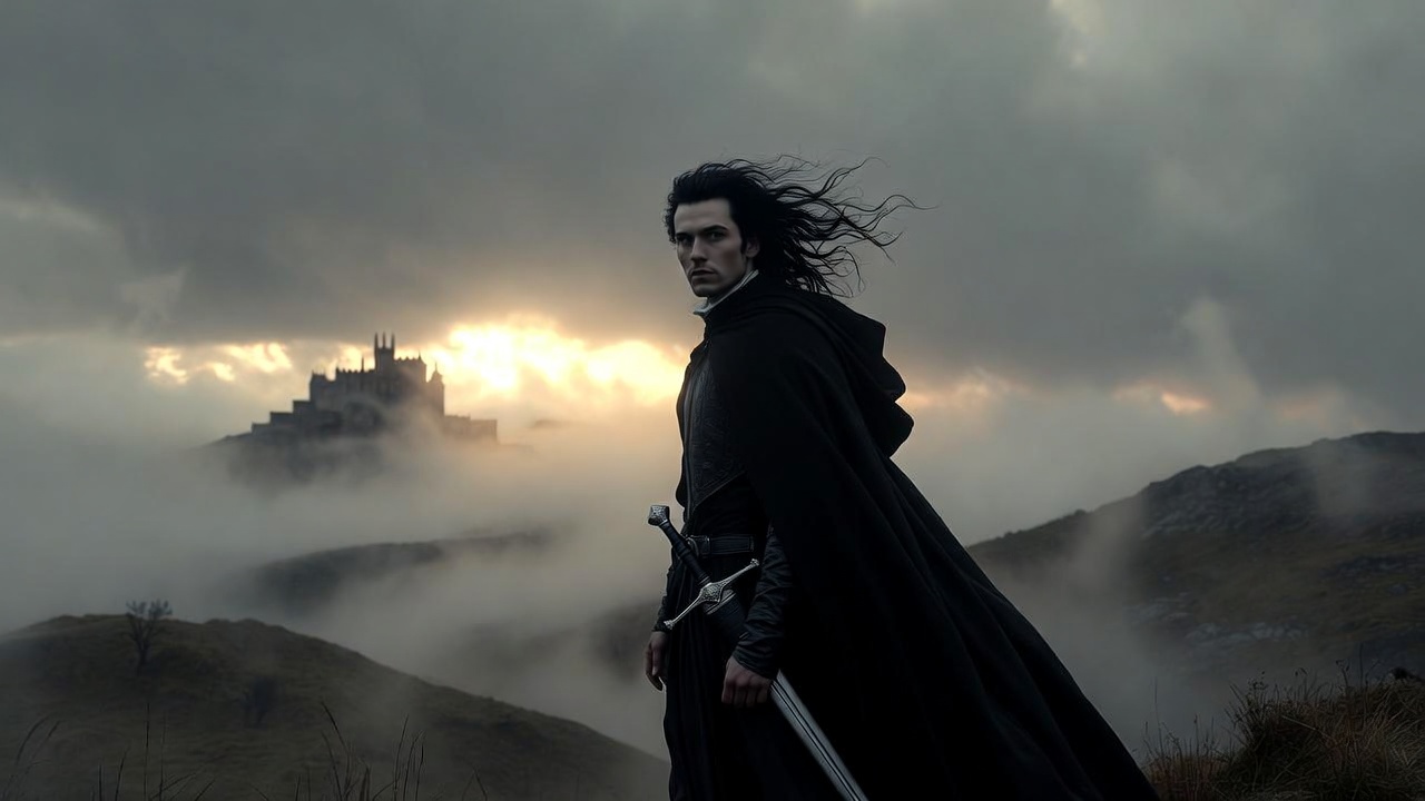 Hamlet in moment of resolve at dawn, symbolizing readiness and applying Shakespearean wisdom today