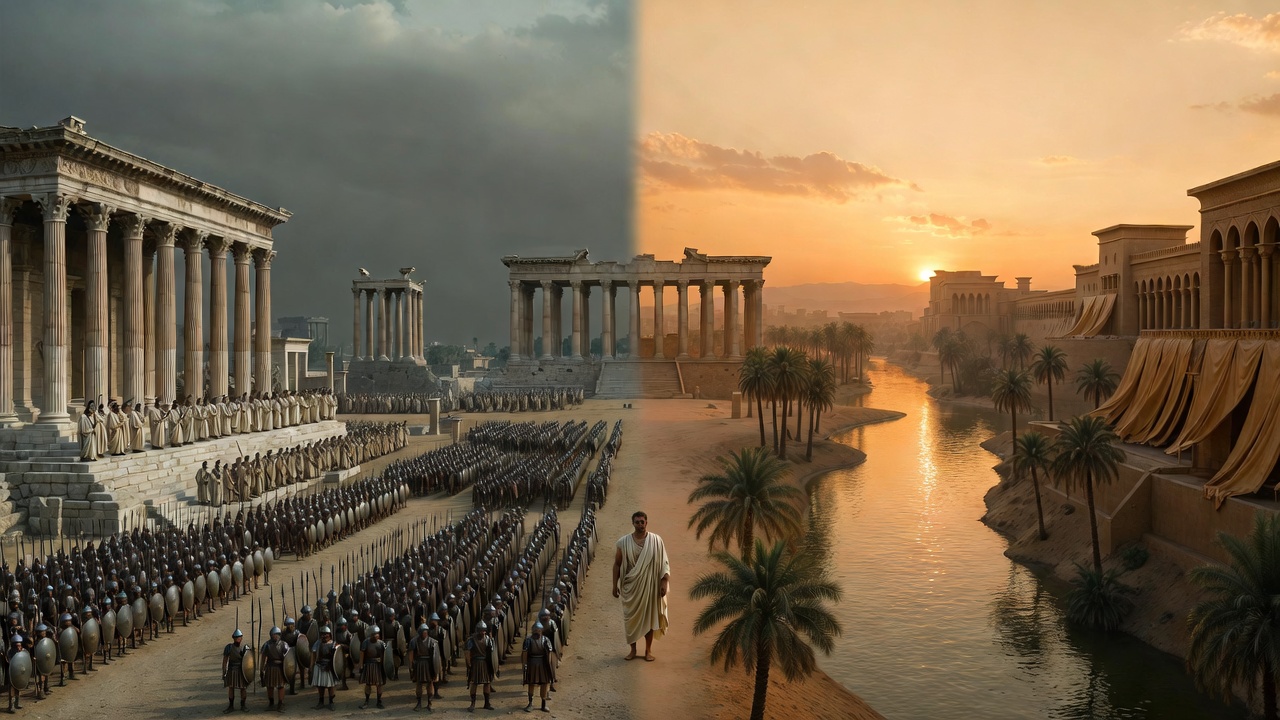 Symbolic contrast of Rome and Egypt in Antony and Cleopatra, representing East vs West and duty vs passion
