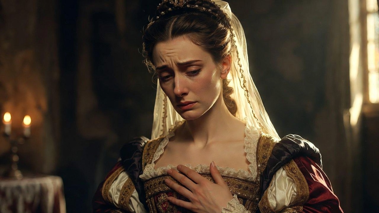 Queen Gertrude showing remorse and moral awakening in Hamlet's closet scene, Act 3 Scene 4 emotional close-up