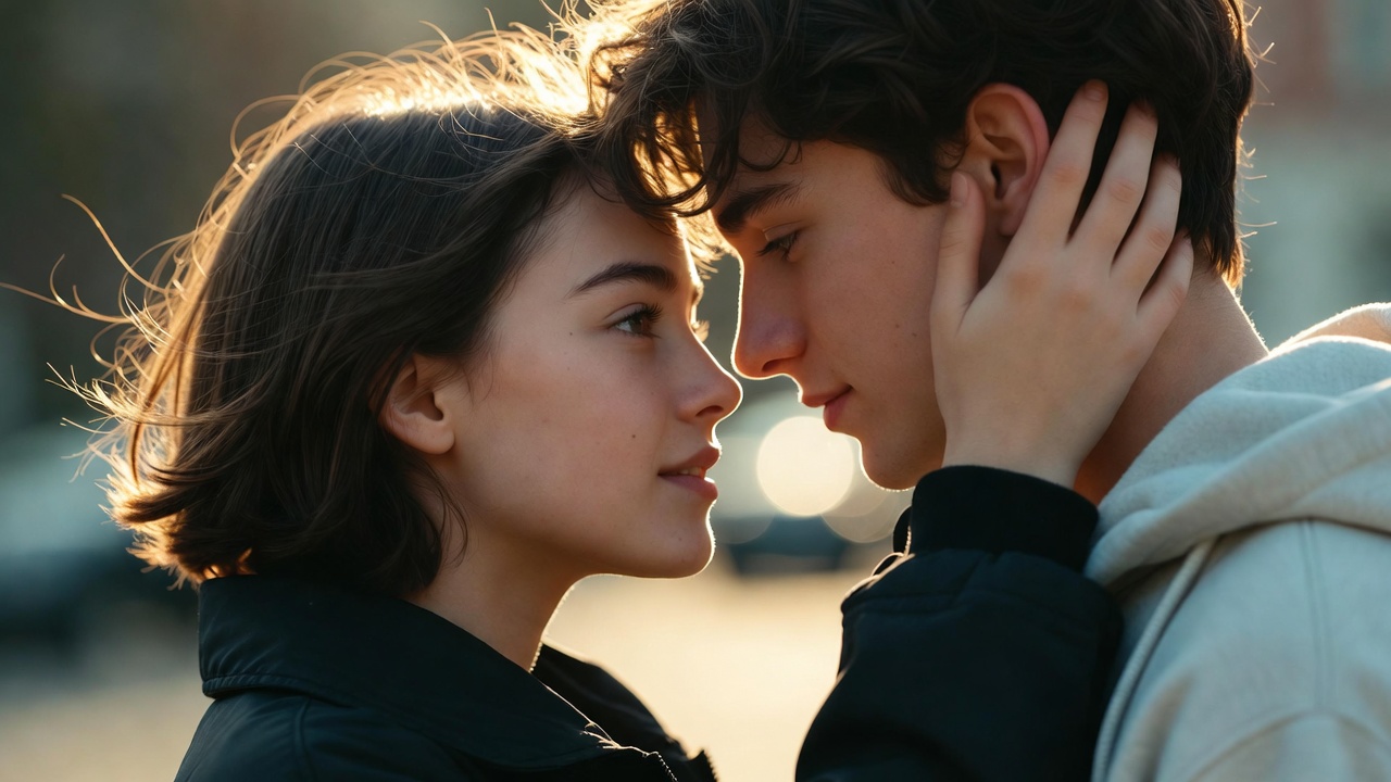 Close-in-age teenage couple in gentle romantic moment, illustrating protected consensual contact under Michigan law