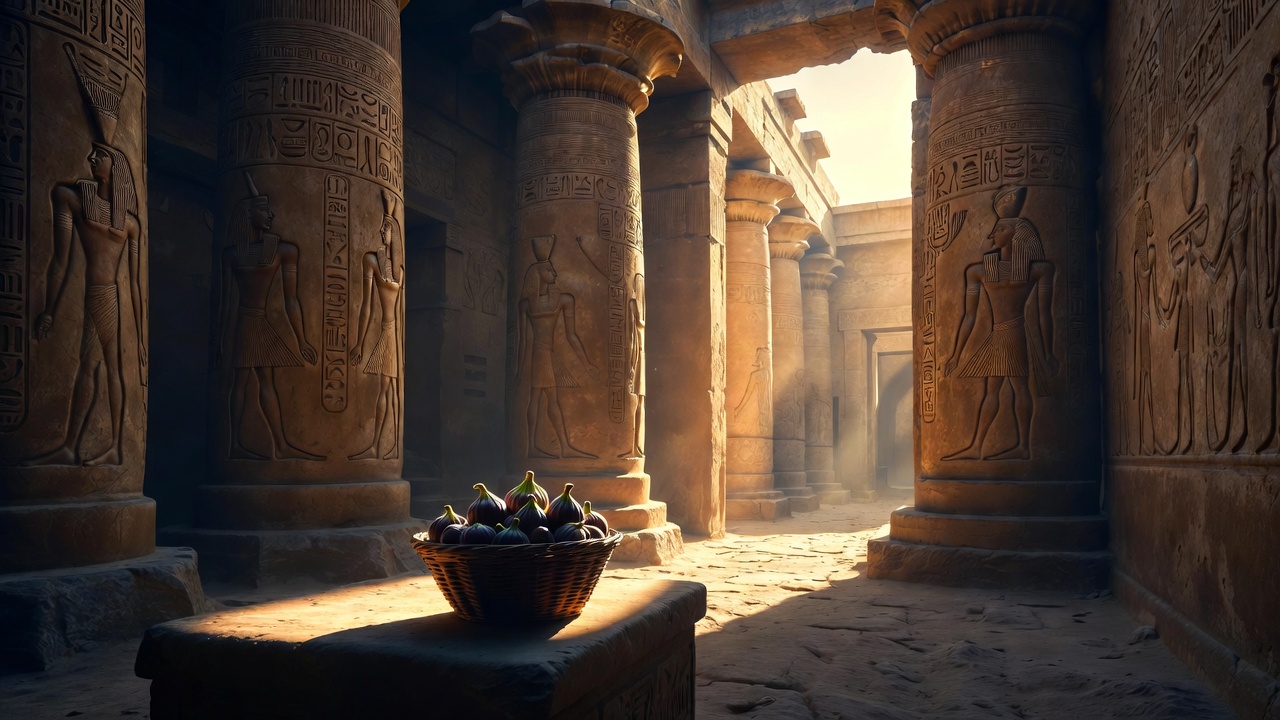 Ancient Egyptian monument with symbolic basket of figs highlighting historical context in Antony and Cleopatra