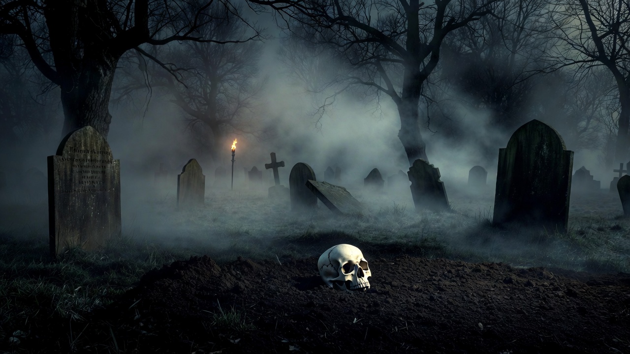 Hamlet Act 5 graveyard scene with Yorick's skull symbolizing mortality and decay