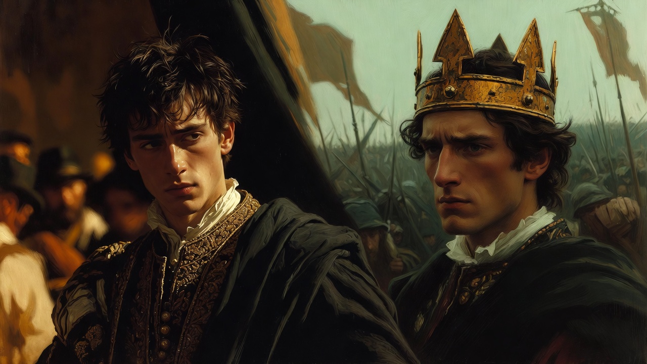 Shakespeare Prince Hal transformation illustration from Henry IV to Henry V, symbolizing hidden potential and quiet power.