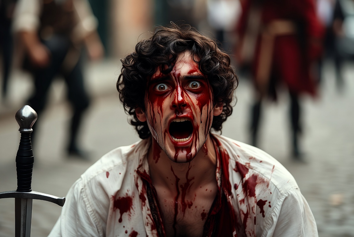 Mercutio dying scene from Romeo and Juliet delivering A plague o both your houses quote