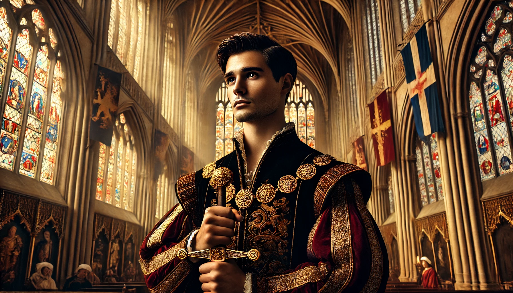 Príncipe Hal, futuro Enrique V de Inglaterra, en su ascenso al trono en Westminster Abbey