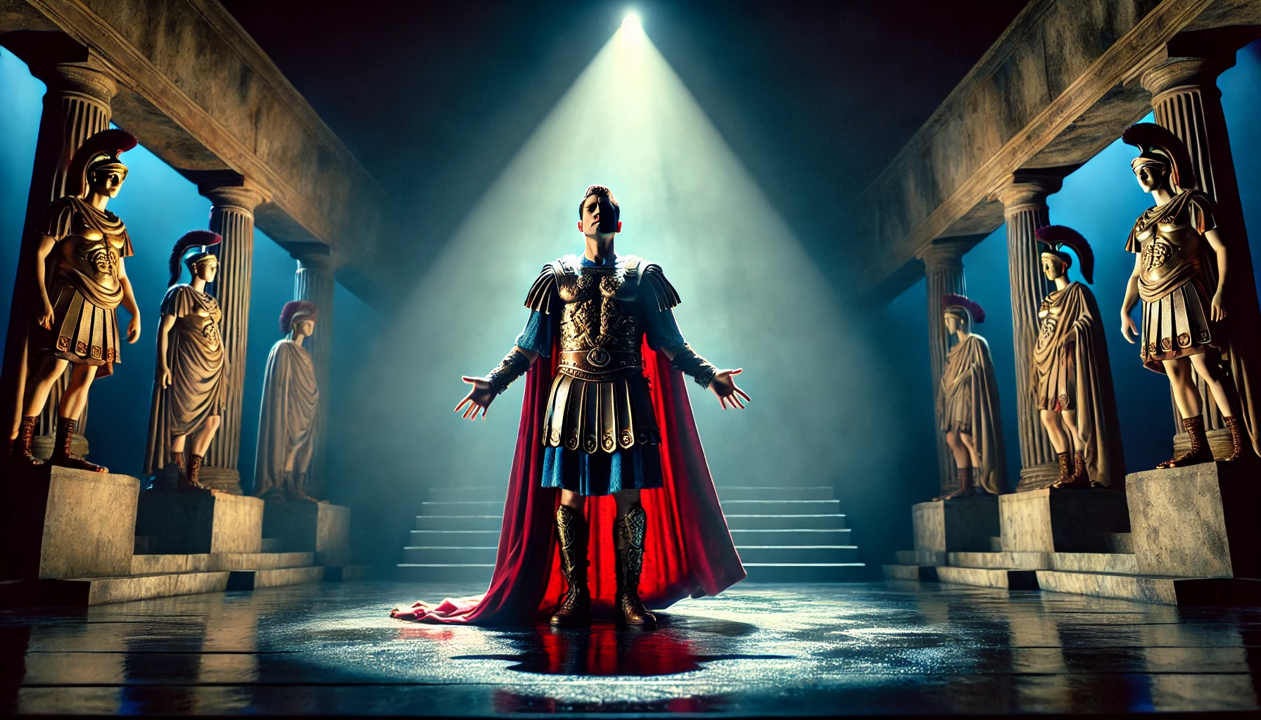 Enobarbus confession scene performed on stage in Shakespeare’s Antony and Cleopatra theatrical production