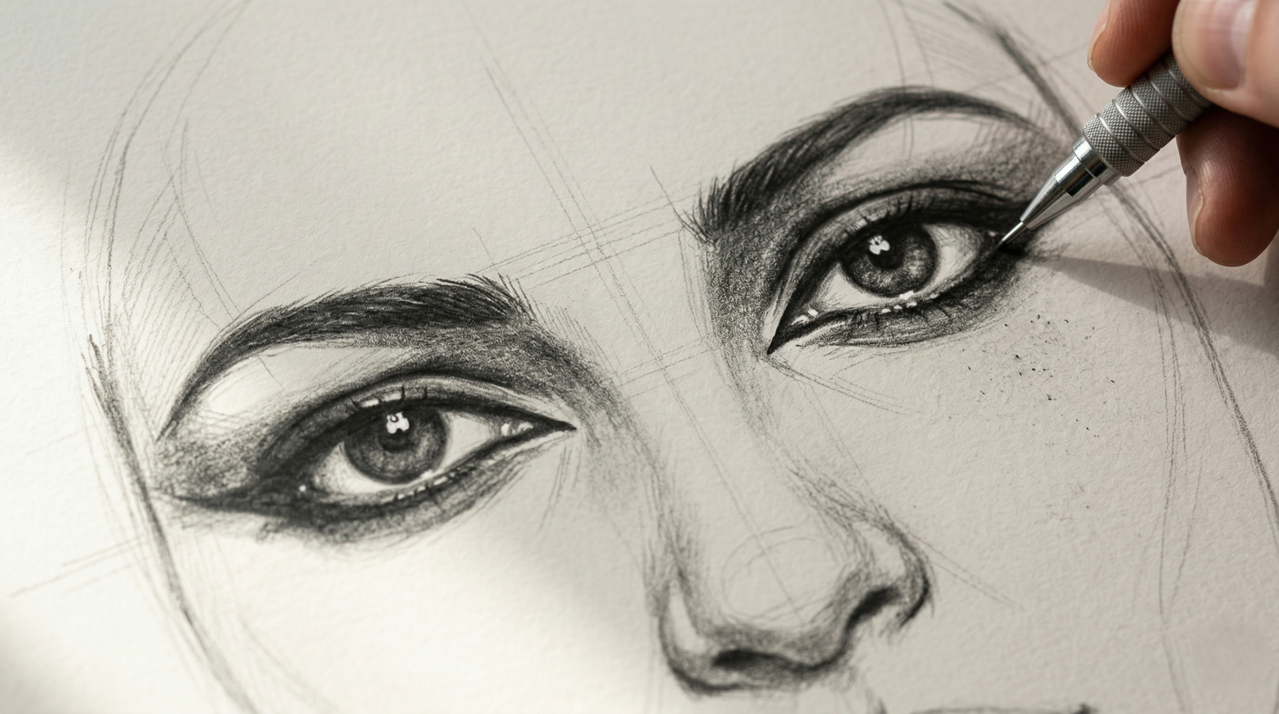 Step-by-step pencil drawing of Cleopatra’s eyes Shakespeare style