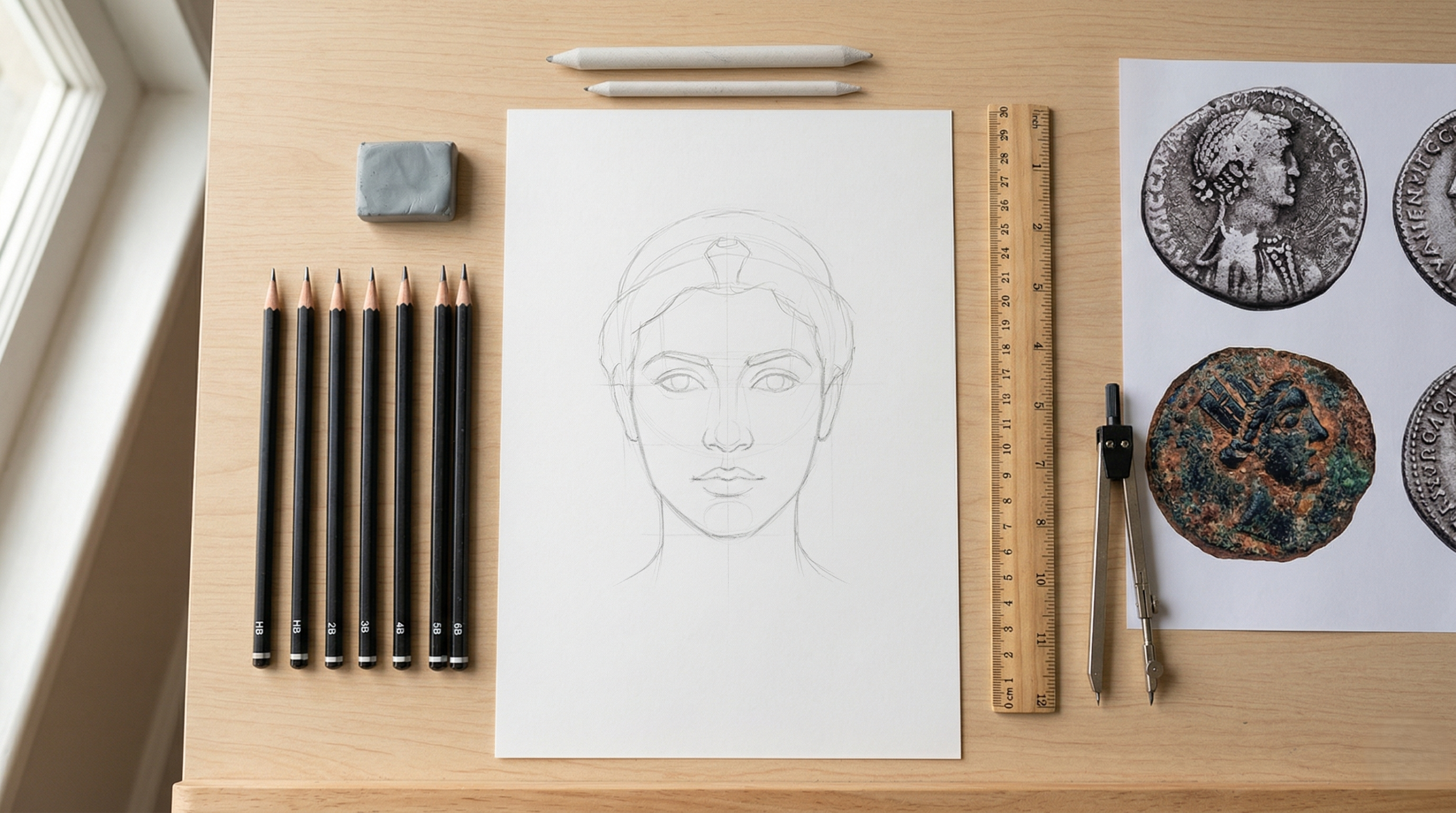 Essential art supplies and tools needed to draw Cleopatra step by step