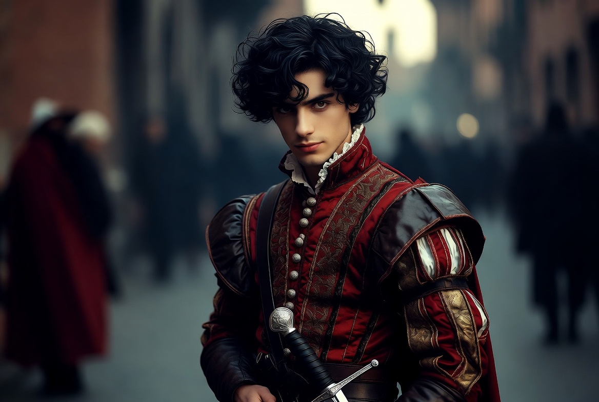 Mercutio character portrait from Romeo and Juliet showing his witty and rebellious personality in Renaissance Verona
