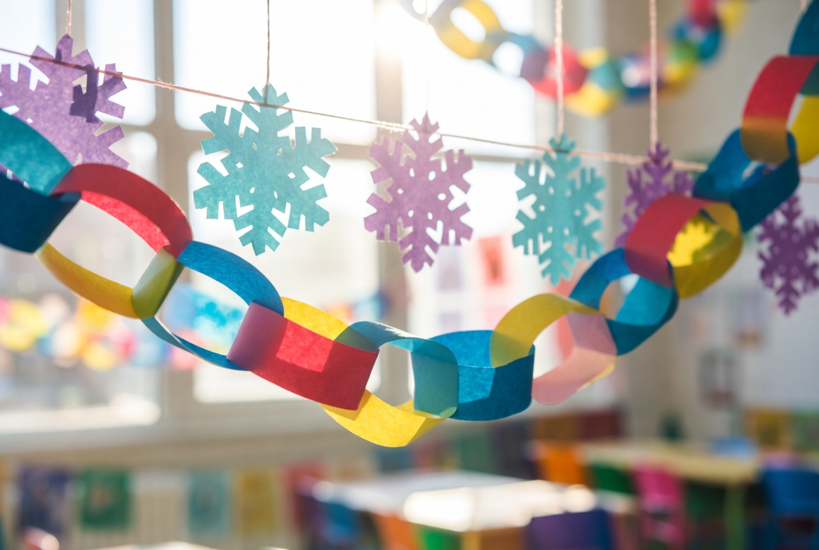 colorful handmade paper chain garland classroom decoration DIY budget friendly