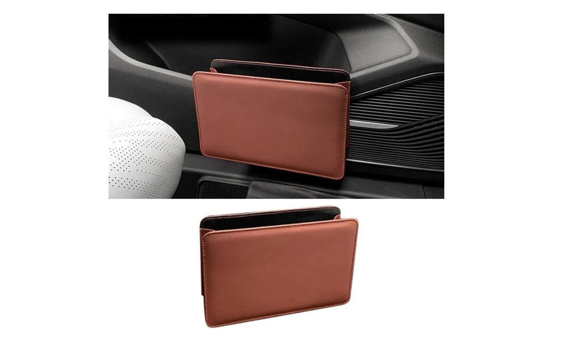 SXXSYXLN Leather Car Trash Can for Audi S4 2018-2024, Foldable Hanging Vehicle Garbage Bin Waterproof Mini Dustbin Organizer Storage Accessories, Brown