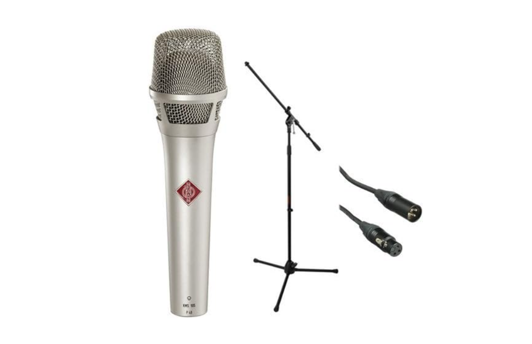 Neumann KMS 105 - Live Vocal Condenser Microphone (Nickel) with XLR Cable and Mic Stand