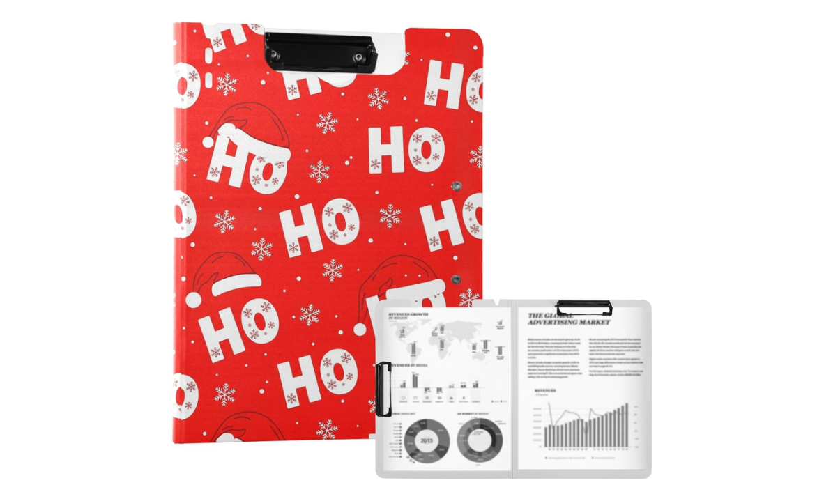 FFYHO Ho Ho Ho Santa Hat A4 Waterproof Foldable Binder Clipboards,Dual Metal Clip Document Folder with Pen Holder,Perfect for Recipes,Receipts & Office...