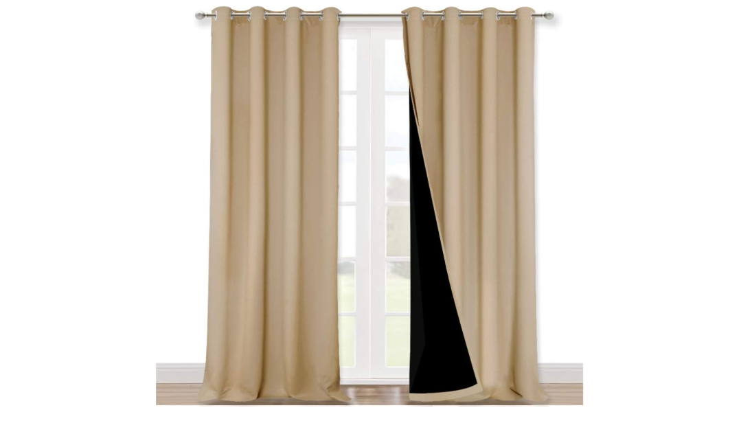 NICETOWN Thermal Insulated 100% Blackout Curtains, Noise Reducing Performance Drapes with Black Lining, Full Light Blocking Drapery Panels for Patio...