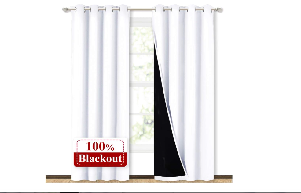 NICETOWN 100% Blackout Window Curtain Panels, Cold and Full Light Blocking Drapes with Black Liner for Nursery, 84 inches Drop Thermal Insulated Draperies...