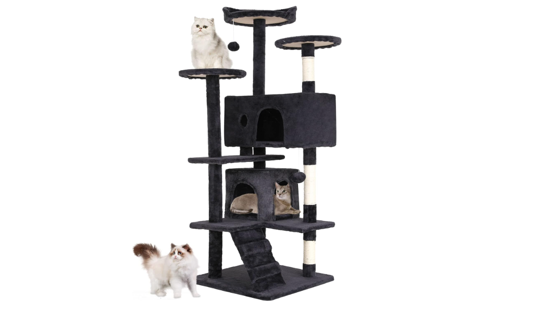 BestPet | 54" Cat Tree Tower | Dark Gray | Sturdy, Easy to Assemble, Multi-Level Activity Center with Sisal Scratching Posts, Condos, Perches, Hanging... 