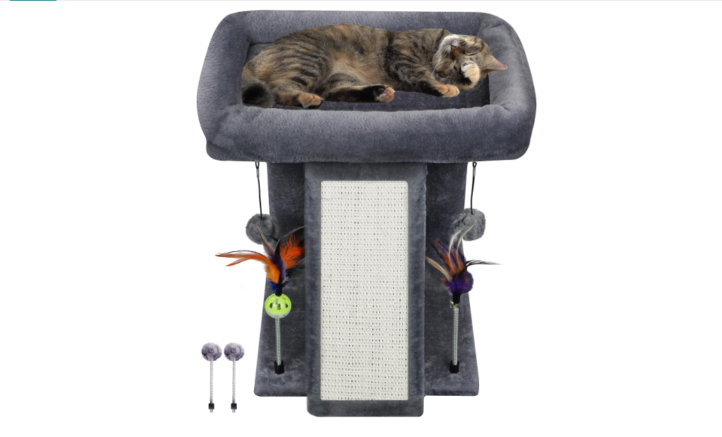 TWDEPART Cat Tree Tower with Cat Scratching Post for Indoor Cats, Activity Centre Climbing Tree with Scratching Board and Playful Toy Balls, Grey
