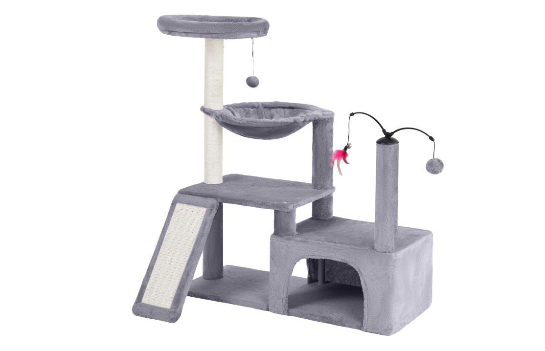 YUNIQUE Multi-Functional Cat Tree Tower, Big Cat Condo with Scratching Board, Rotating Toy & Deep Hammock, Luxury Perch Kitty Furniture for Indoor Cats...
