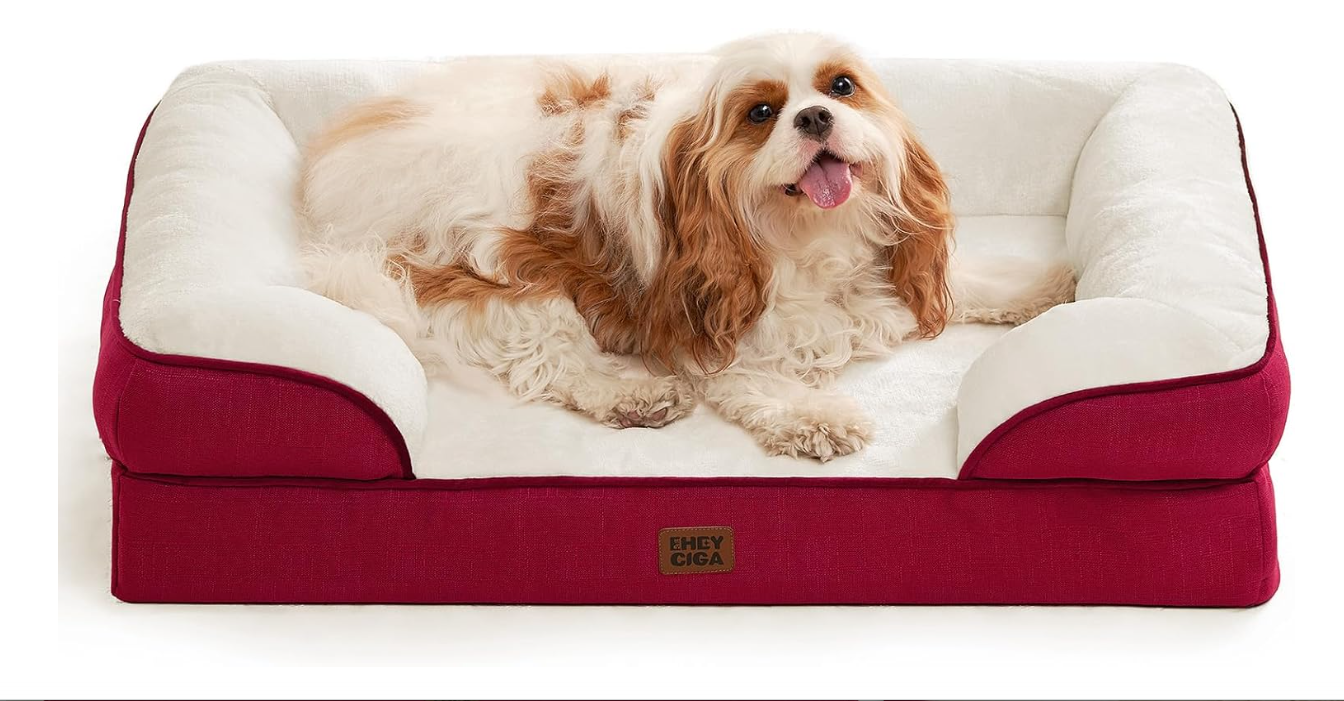 EHEYCIGA Orthopedic Dog Beds for Large Dogs, Waterproof Memory Foam Large Dog Bed with Sides, Non-Slip Bottom and Egg-Crate Foam Pet Couch Bed with Washable...