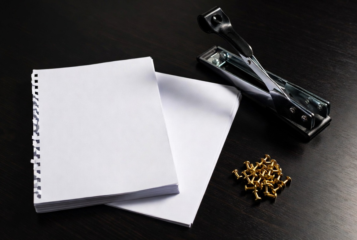 professional screenplay printing materials including paper cardstock hole punch and brass brads