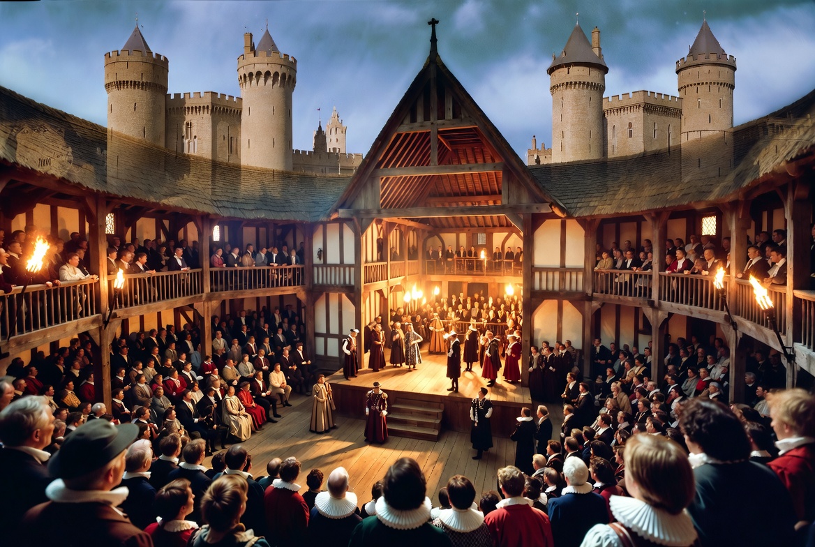 Elizabethan Globe Theatre staging context for Shakespeare’s Hamlet Act 2