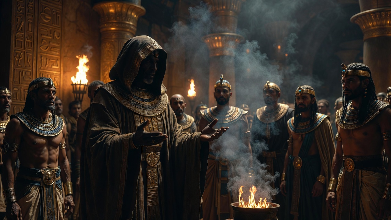 Soothsayer prophesying to Cleopatra's attendants, highlighting fate and ominous foreshadowing in Act 1 Scene 2 of Antony and Cleopatra