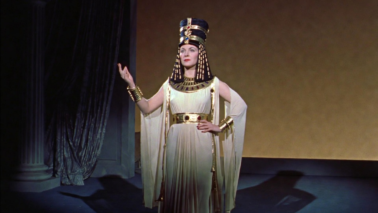 Katharine Cornell as Cleopatra in the iconic 1947 Broadway production of Antony and Cleopatra, regal and commanding on stage.